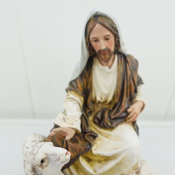 Jesus As The Good Shepherd With Two Sheep At His Feet - Picture 6 of 15